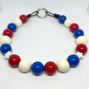 4th of July Beaded Dog Collar Necklace Size Medium Patriotic Red, White, & Blue